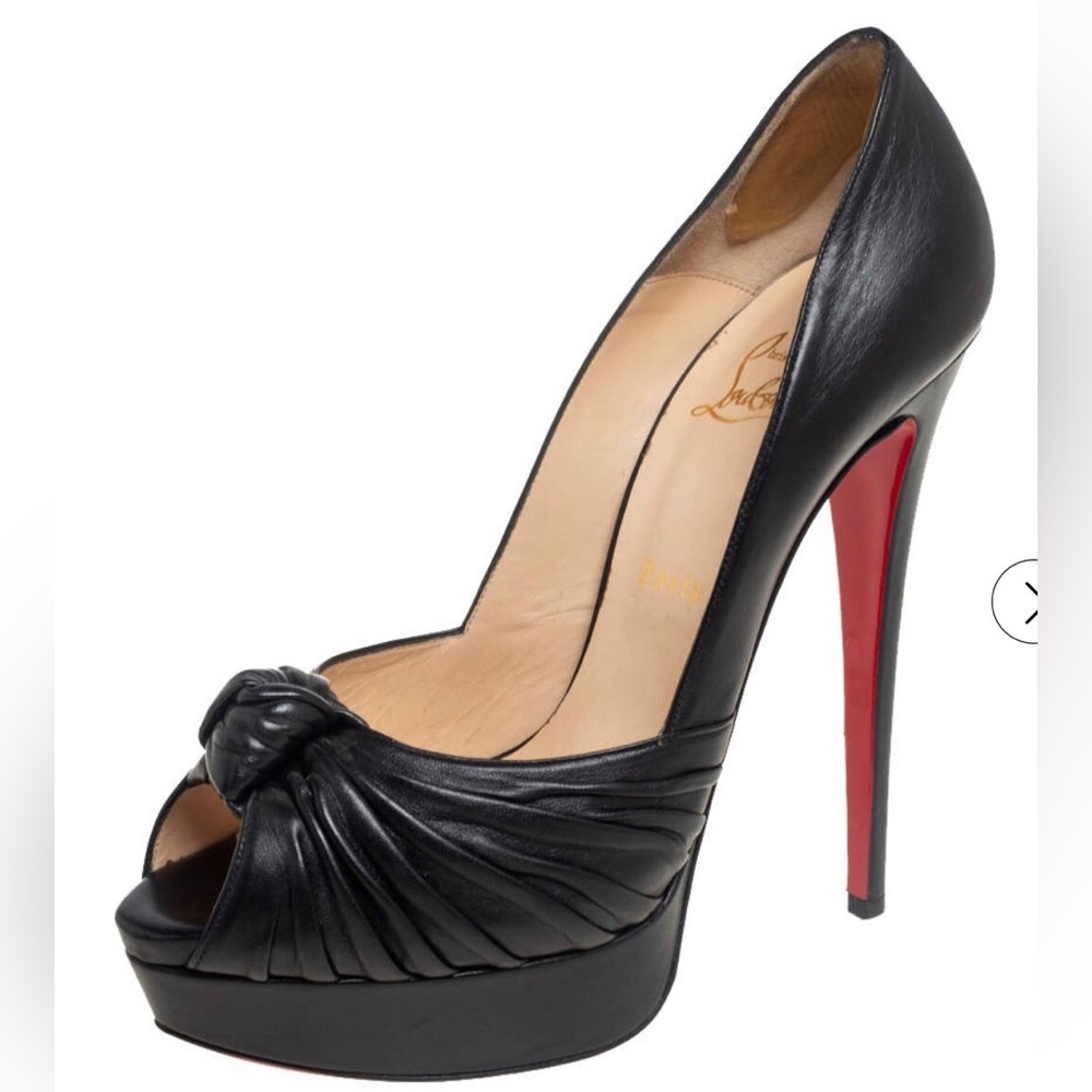 Christian Louboutin Black Leather Miss Benin Jenny Knot Peep Toe Platform Pumps